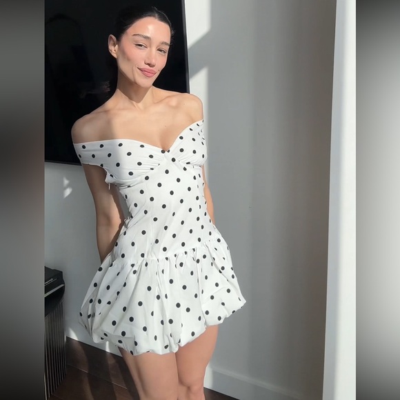 Peppermayo Dresses & Skirts - PEPPERMAYO Exclusive Elegant Off-Shoulder Polka Dot Dress - XS